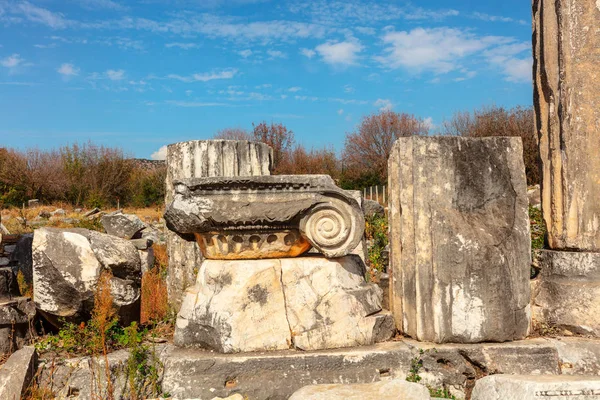 Detalhes Arquitetônicos Recuperados Sítio Arqueológico Uma Antiga Cidade Grega Afrodísias — Fotografia de Stock