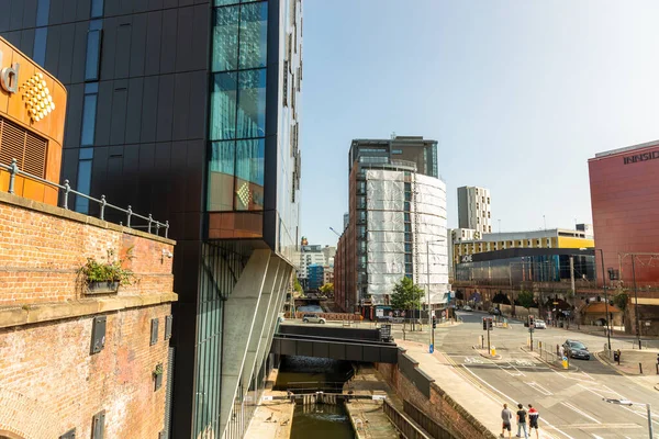 Manchester Reino Unido Septiembre 2020 Vista Calle Con Canal Deansgate —  Fotos de Stock