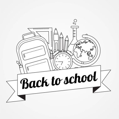 Okul konseptine geri dönelim. Okul malzemeleri seti. Doğrusal stil Web Banner