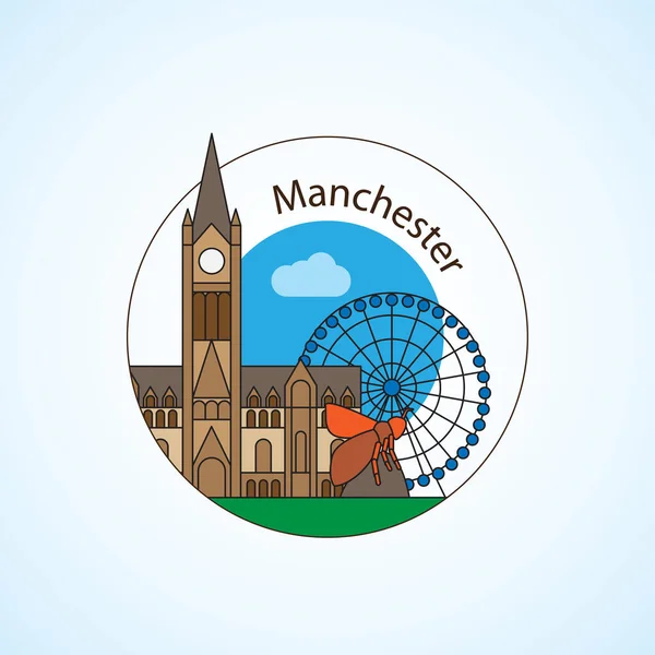 Manchester England, detaljerad siluett. — Stock vektor