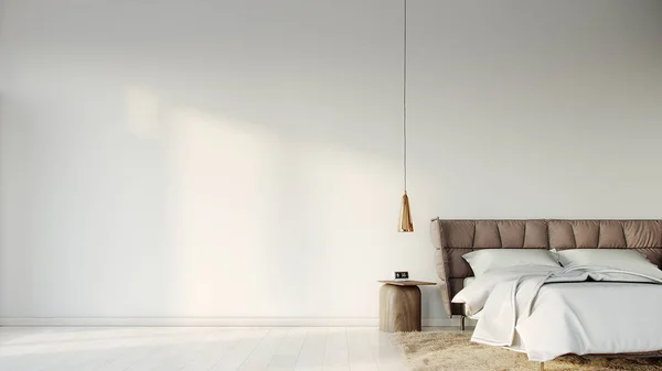 Sonniges weißes Schlafzimmer am Morgen. 3D-Darstellung — Stockfoto