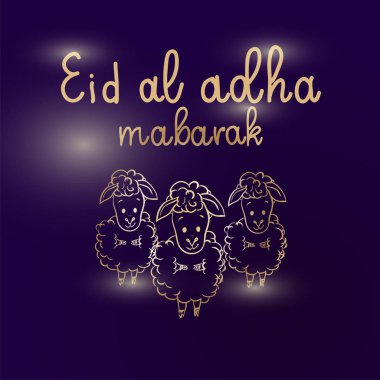 Müslüman tatil Kurban Bayramı. bir koyun ya da beyaz ve siyah bir koyun kurban. grafik tasarım tasarım Kurban Bayrami. ay kuzu ve Lamp.Translation gelen Arapça: Kurban Bayramı. vektör çizim.