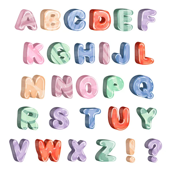 卡通风格的儿童字体 一组色彩鲜艳的文字铭文 字母表的矢量插图 — 图库矢量图片