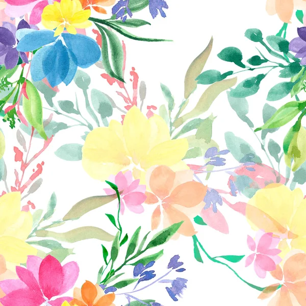 Padrões Aquarela Floral Imprimir Wallpaper Para Retratar Tintas Desenhadas Mão — Fotografia de Stock