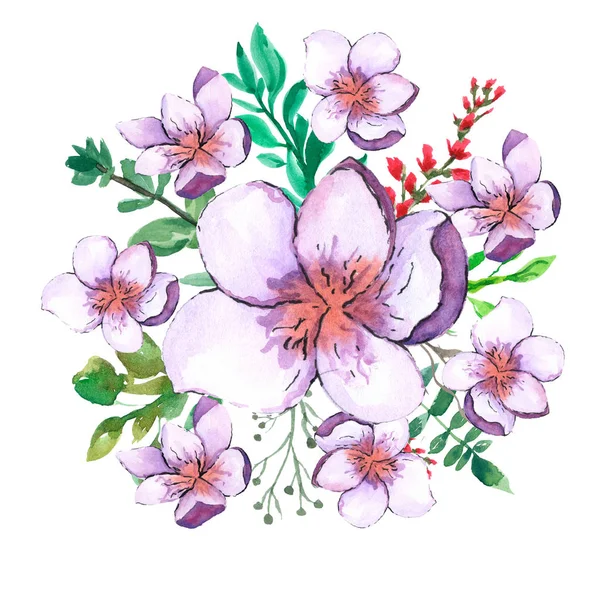 Akvarell Virágdíszek Koszorú Dekorációs Tervezés Üdvözlőlapok Banner Nyomtatás Meghívó — Stock Fotó