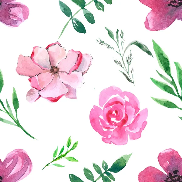 Suluboya Çiçek Desenleri Duvar Kağıdı Canlandıracak Yazdırın Boya Çizilmiş Yaşam — Stok fotoğraf