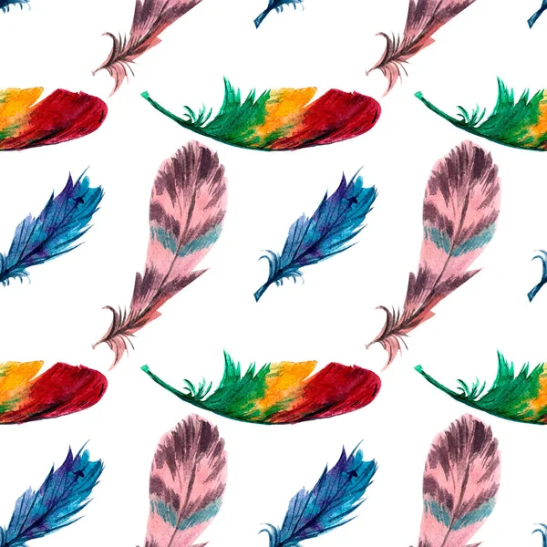 Sulu boya desen tüyleri parlak renkli, beyaz bir arka planda, eller tarafından çizilmiş olan.