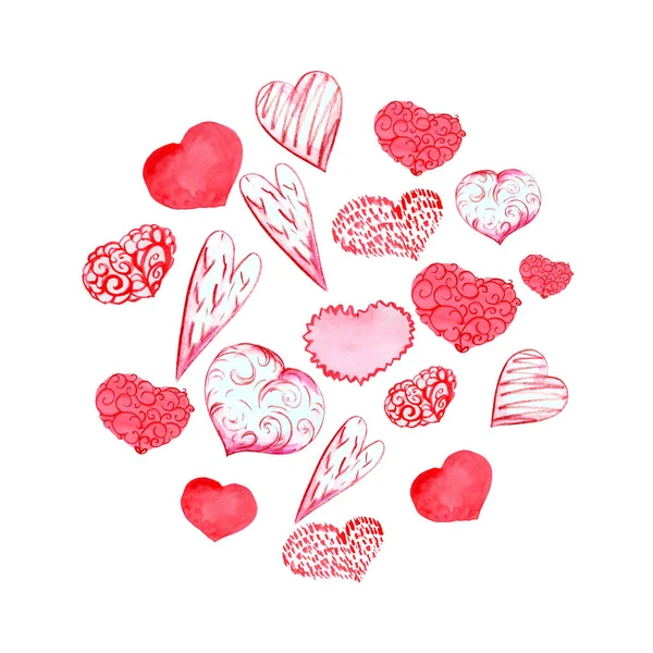 Kalp, suluboya kartpostal. tatil günü. Yazdırma banner.red çizilmiş kalem.