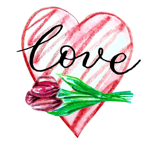 Coeur Cartes Postales Aquarelle Vacances Saint Valentin Impression Banner Red — Photo