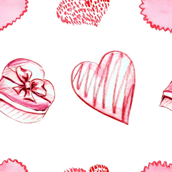 Heart Watercolor Seamless Pattern Holiday Valentine Day Print Banner Red — Stock Photo, Image