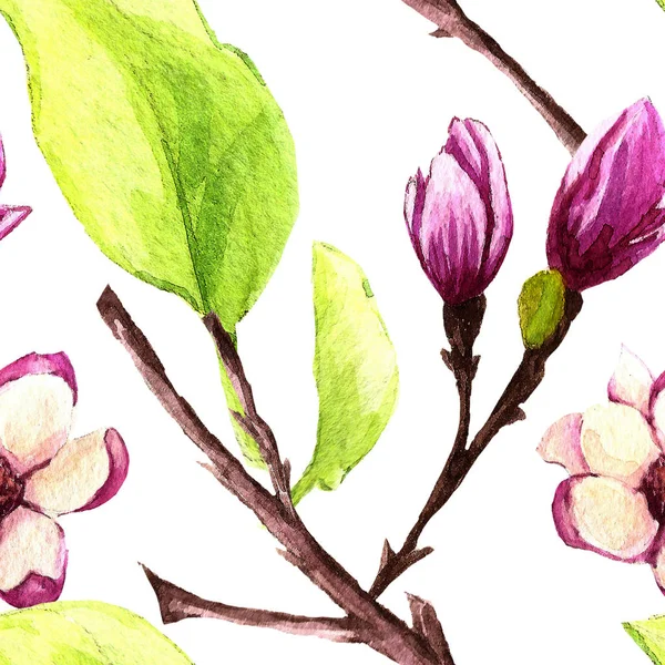 Florale Aquarellmuster Tapete Drucken Darzustellen Handgezeichnete Farben Lebendiges Material Magnolie — Stockfoto