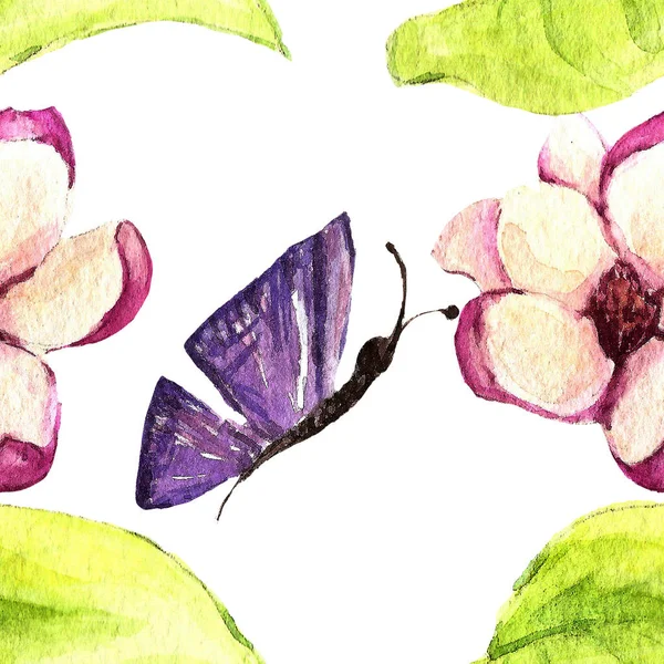 Florale Aquarellmuster Tapete Drucken Darzustellen Handgezeichnete Farben Lebendiges Material Magnolie — Stockfoto