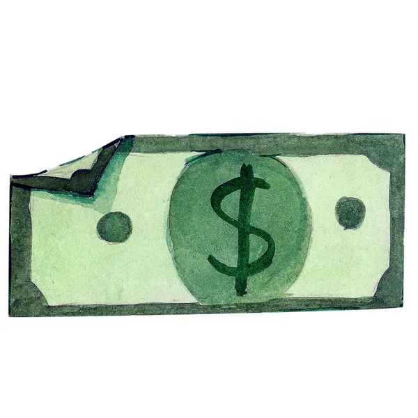Notas Dólar Aquarela Desenhado Mão Isolado Fundo Branco Verde Brilhante — Fotografia de Stock