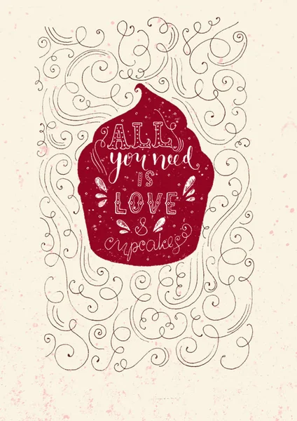 Letras Desenhadas Mão Tudo Que Você Precisa Amor Cupcakes Uma — Fotografia de Stock