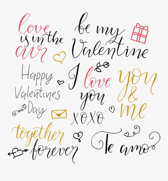 Set Hand Drawn Phrases Saint Valentine Day Modern Caligraphy Your — Stock Vector