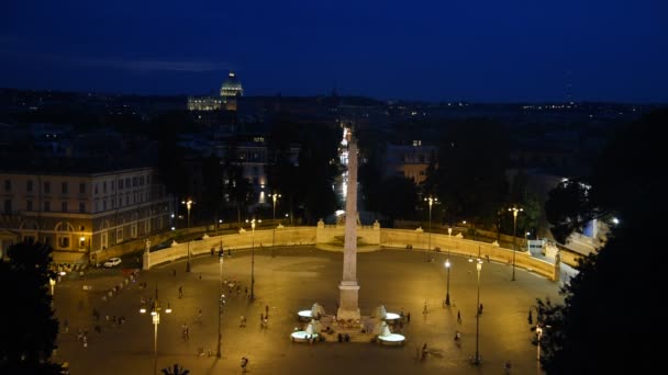 Народная Площадь Риме Живописный Вид Ночью — стоковое видео