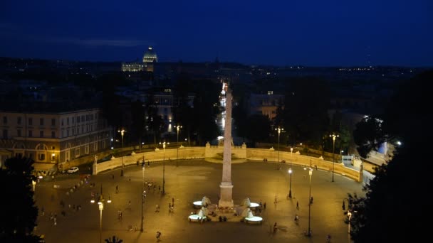 Praça Povo Roma Vista Panorâmica Noite — Vídeo de Stock