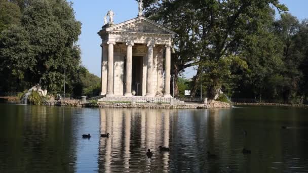 Templo Aesculapius Lago Villa Borghese Roma — Vídeo de Stock