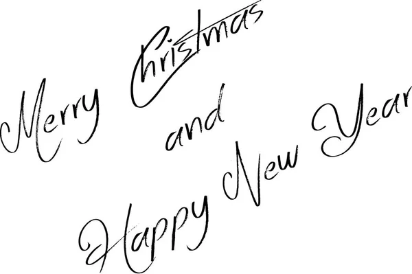 Merry Christmas Happy New Year Text Sign Illustration White Background — Stock Vector