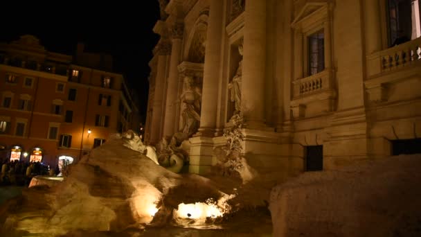 Vista Famosa Fuente Trevi Roma Por Noche — Vídeos de Stock