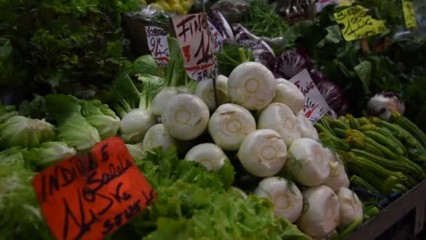 Αγορά Αγροτών Τροφίμων Στάβλο Ποικιλία Από Βιολογικά Λαχανικά Πολύχρωμο Παράγουν — Αρχείο Βίντεο