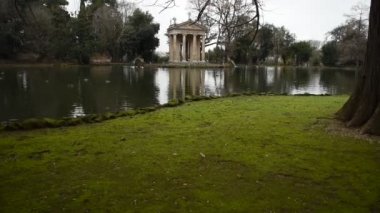 Kaz ve ördek Villa Borghese göl Roma, turistler tarafından beslenen