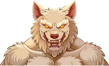 Kurt adam portresi kızgın, agresif bir yüz ifadesi keskin dişleri ve parlak sarı gözleri gösteriyor.