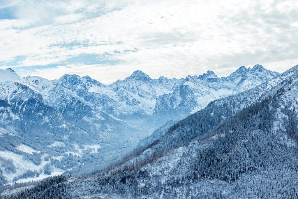 Beautiful panorama of the snow covered mountain range