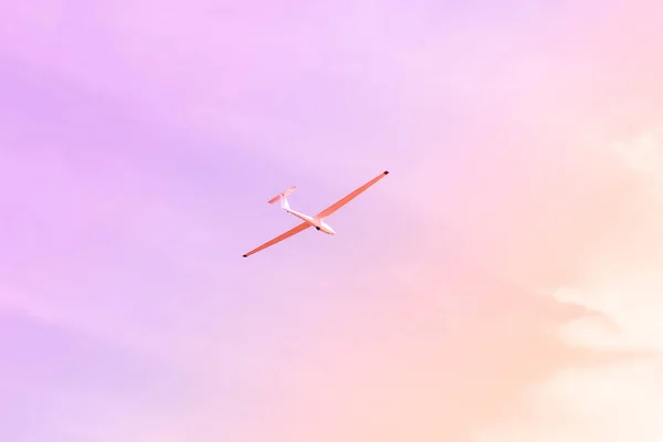 Malý kluzák flying růžové oblohy, pojetí snu, happ — Stock fotografie