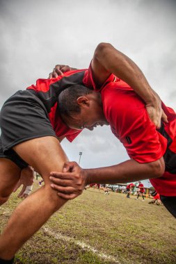 Pointnoire/Kongo - 18 Mayıs 2013 - ısınmak için Amatör rugby oyuncusu