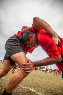 Pointnoire/Kongo - 18 Mayıs 2013 - ısınmak için Amatör rugby oyuncusu