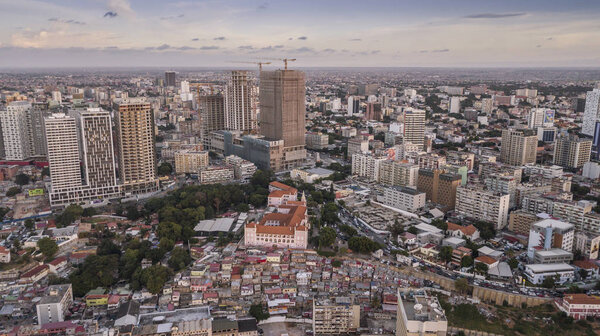 Aerial photograph of the marginal of Luanda, Angola. Africa.Difference between new and old buildings.