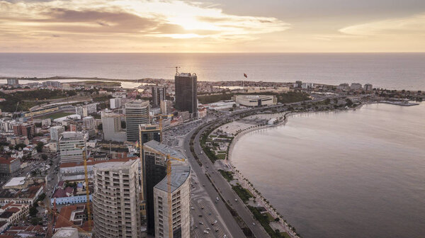Aerial photograph of the marginal of Luanda, Angola. Africa.Difference between new and old buildings.
