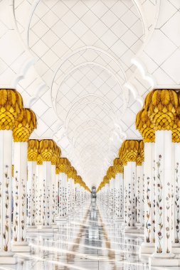 Arap Camii 'nin güzel kemerleri. Abu Dabi. Uçan