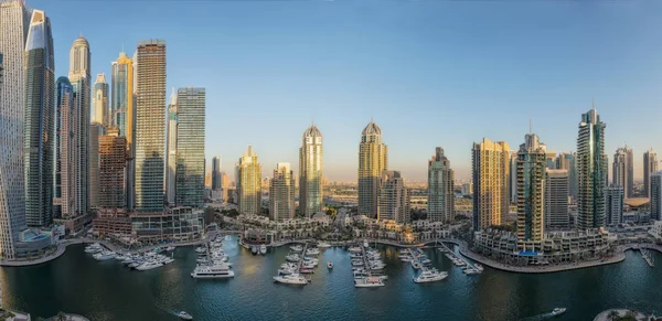 Multiple photos converted into a panamoramica of the beautiful city skyline area of Dubai. Marina Terrace. UAE