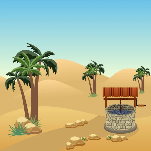 Desert landscape scene with a well in the middle of sands