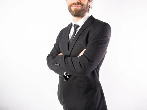beyaz izole siyah takım elbise sakallı işadamı kırpılmış atış