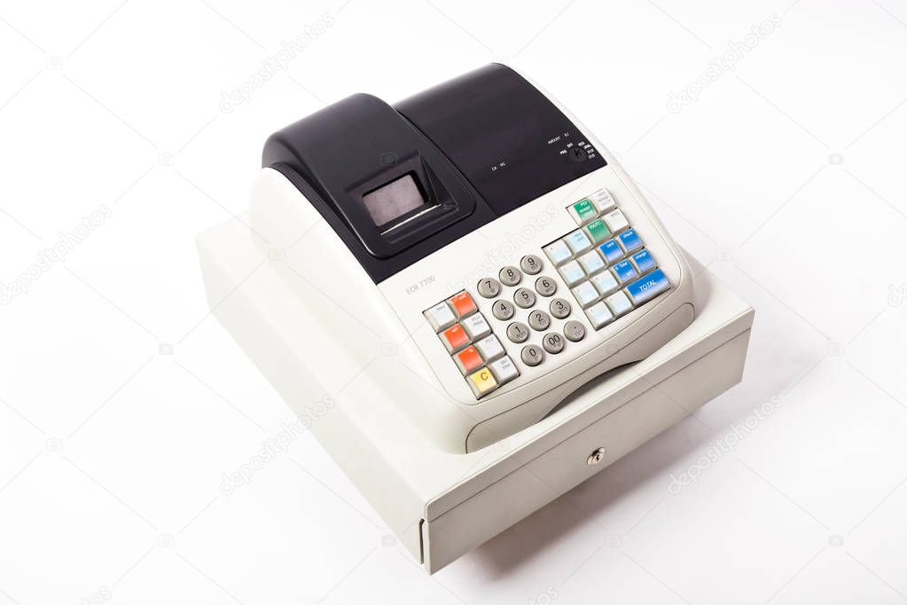 white cash register on a white background