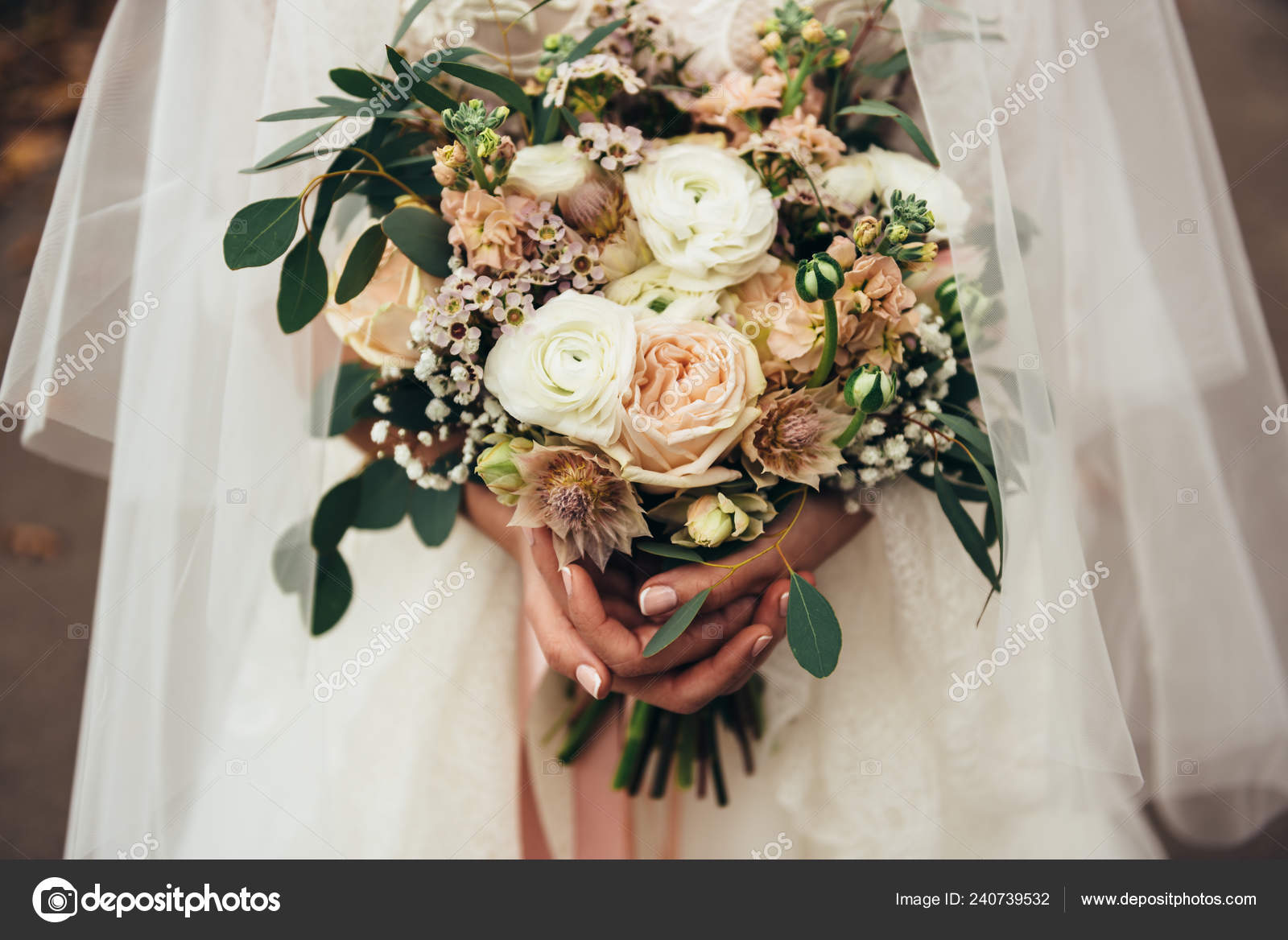 Stylish Wedding Bouquet Beautiful Expensive Flowers Hands Bride Her Wedding Stock Photo Image By C Ilyakvatyura 240739532