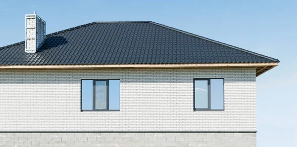 Yeni Windows 'u olan yeni bir ev. Tuğlaya bakan beyaz duvar ustası