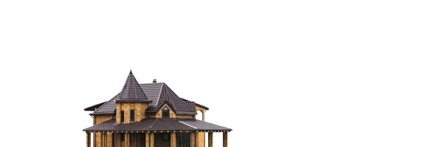 在明亮的背景上用木梁建造的新的大房子 金属的屋顶 — 图库照片