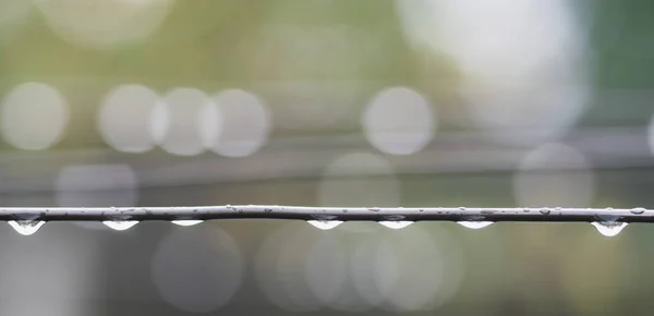 Gotas Lluvia Cuelgan Alambre Acero Grueso — Foto de Stock