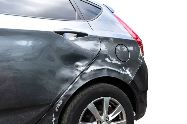 Dent Achterspatbord Autodeur Dents Gebroken Verf Coating Aan Moderne Auto — Stockfoto