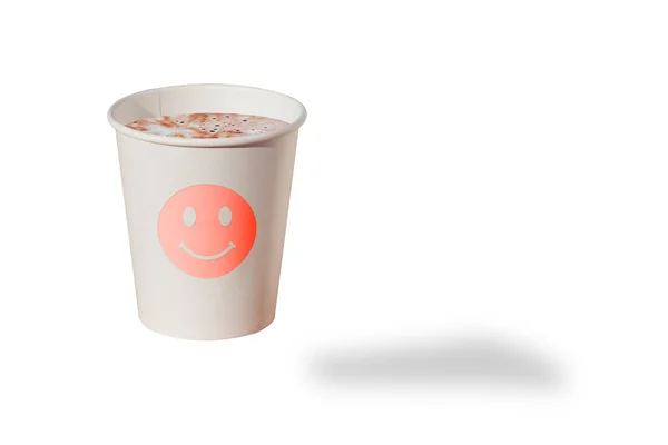 White Disposable Cup Made Thick Paper Light Background Printed Smiley — Stock Photo, Image