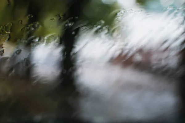 Unscharfes Bild Durch Das Autofenster Herbstlandschaft Der Stadt Während Des — Stockfoto