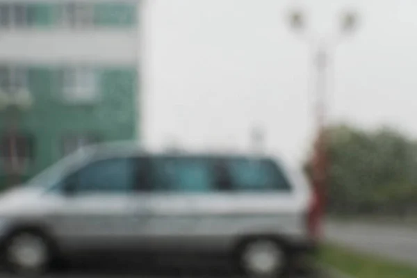 Imagen Borrosa Coche Estacionamiento Cerca Casa —  Fotos de Stock