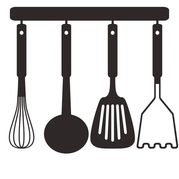 Herramientas de cocina en una percha. .. Ilustración vectorial aislada sobre fondo blanco . — Vector de stock