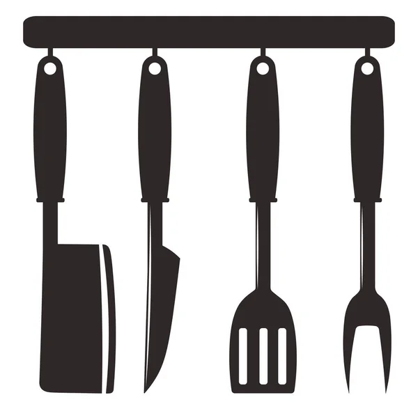 Herramientas de cocina en una percha. .. Ilustración vectorial aislada sobre fondo blanco . — Vector de stock