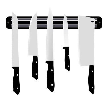 Manyetik tutucuda bıçak seti. vektör
