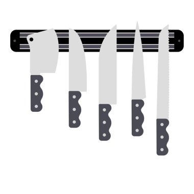 Manyetik tutucuda bıçak seti. vektör